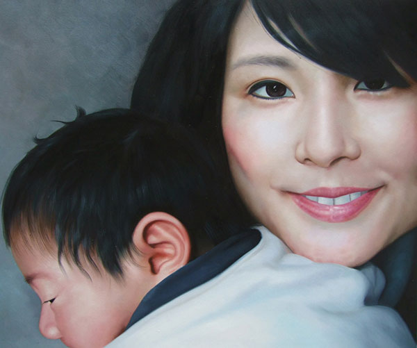 oil painting from photo of mother and child