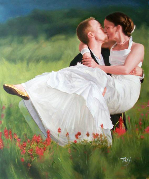 oil painting of a wedding couple