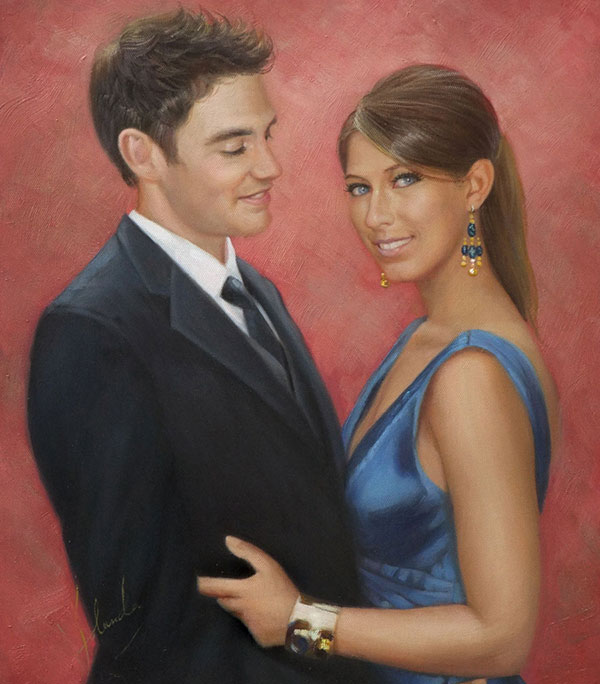 custom oil painting of man and woman in classy clothes