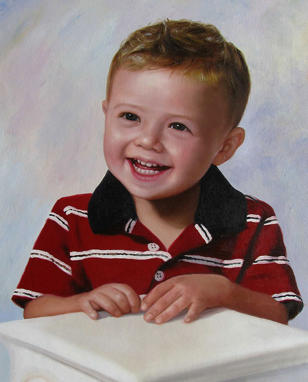 a custom oil portrait of a boy smiling