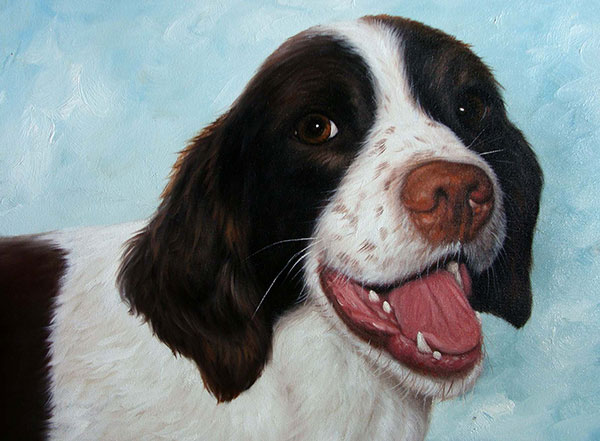Custom oil painting of a smiling spaniel