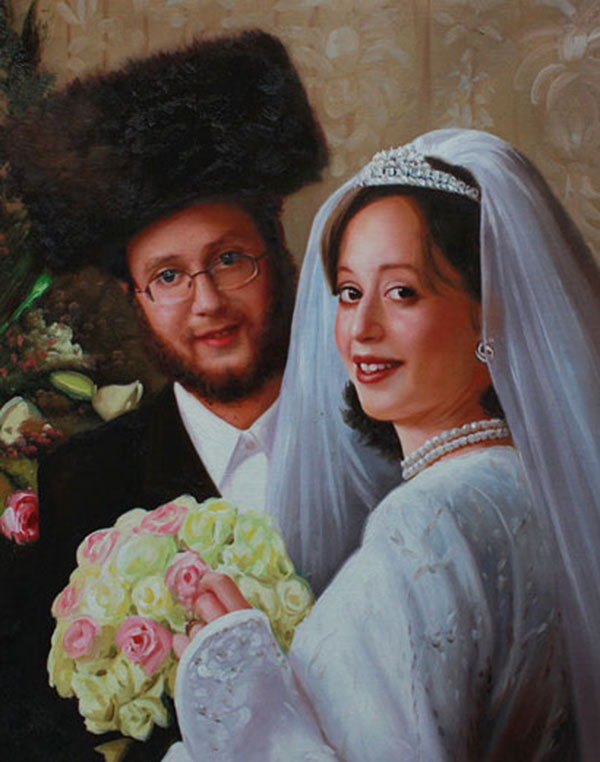 an oil painting of jewish couple