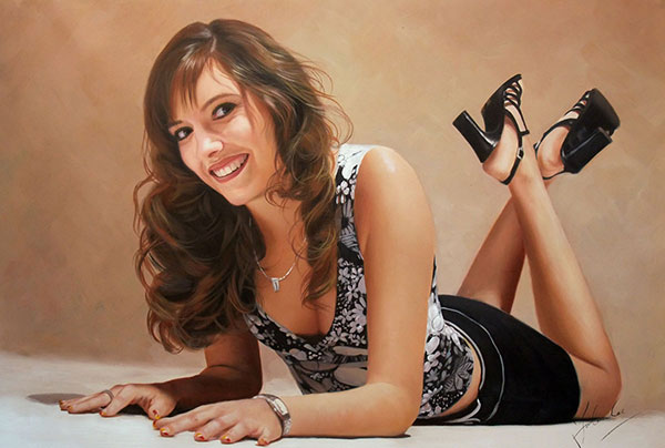 dipinto ad olio giovane donna da fotografia