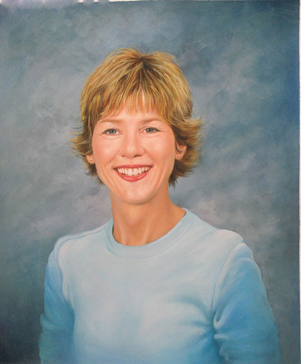 a custom portrait of a blonde woman with short hair