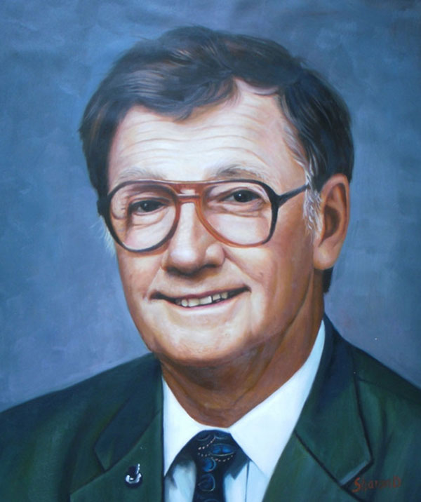 a custom oil painting of an elderly man in a suit