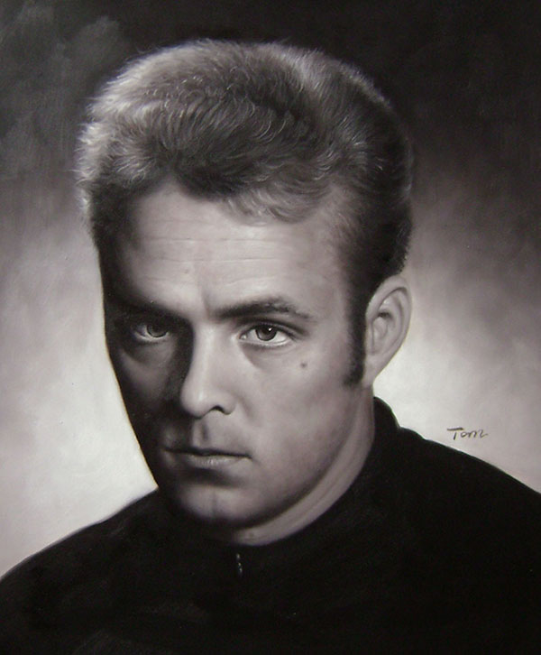 oil portrait in black and white
