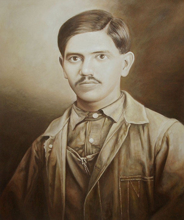 custom acrylic sepia painting of man with moustache