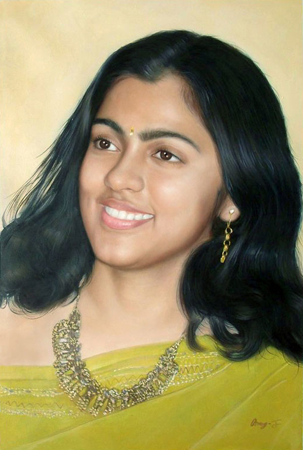 a custom oil pianting of an indian lady