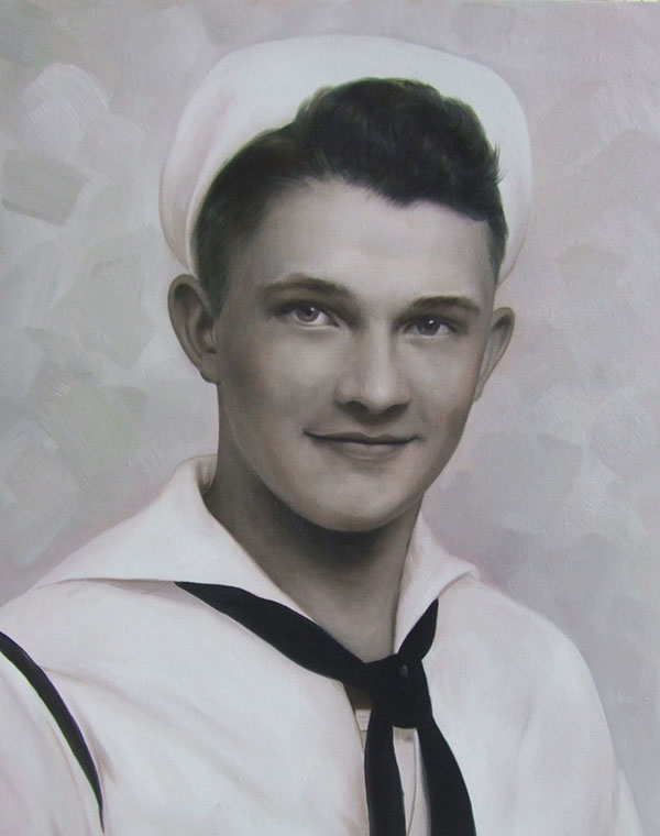 a custom oil black and white painting of a sailor