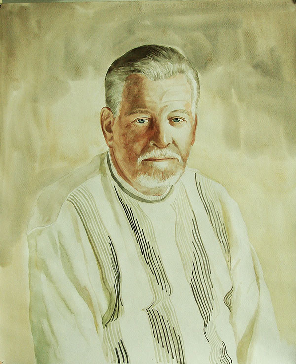 custom watercolor portrait of elder man with green eyes