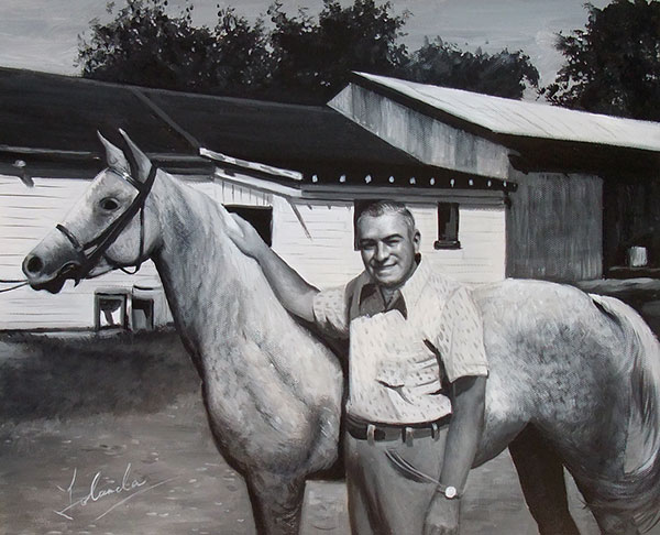 custom acrylic black and white portrait of man and horse