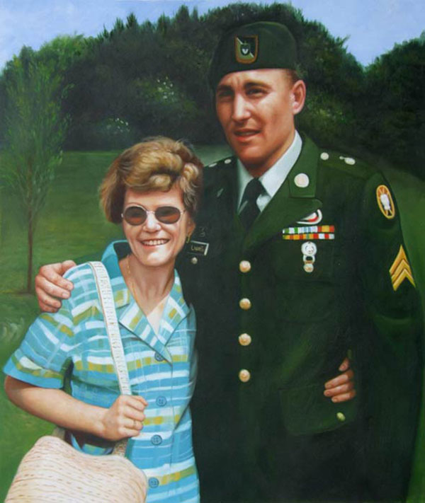 oil portrait of a soldier and his mom