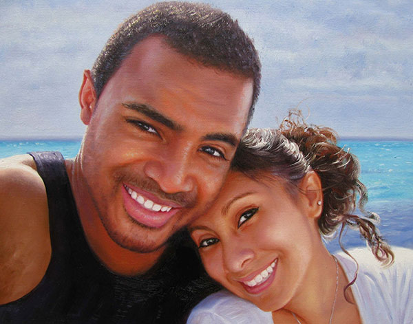 turn photo into oil painting black couple by beach