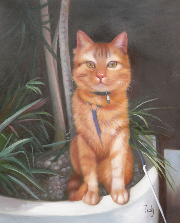 pintura al óleo de un gato