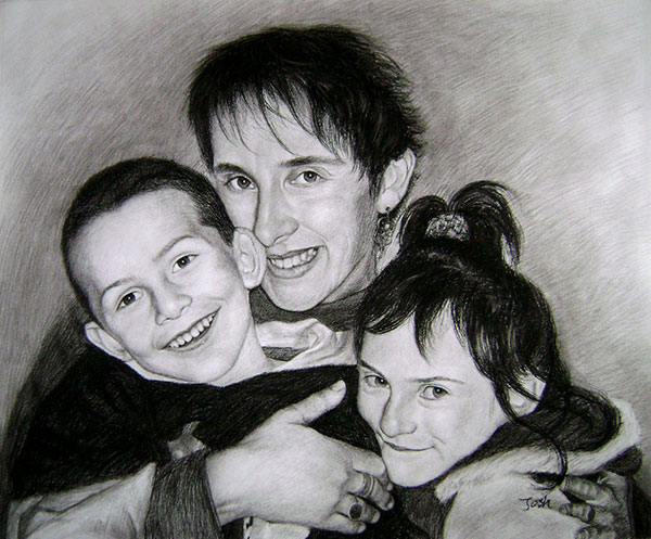 Portrait en noir et blanc d'une famille