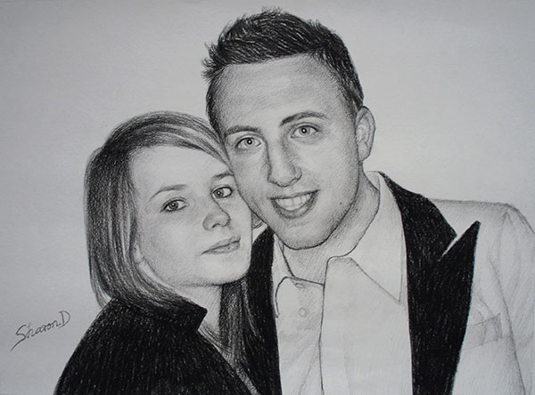 Portrait réalisé au fusain de deux amis