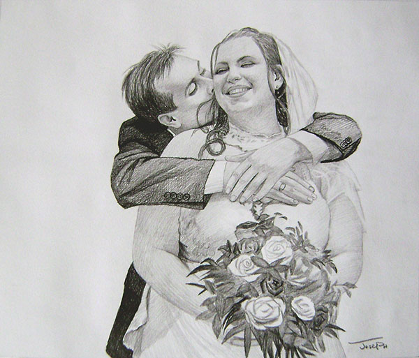photo de mariage en dessin au crayon