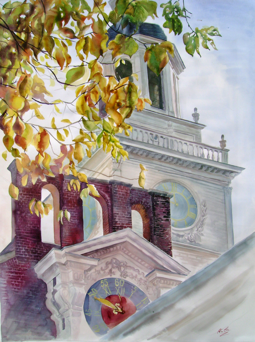 custom watercolor painting of a tower clock