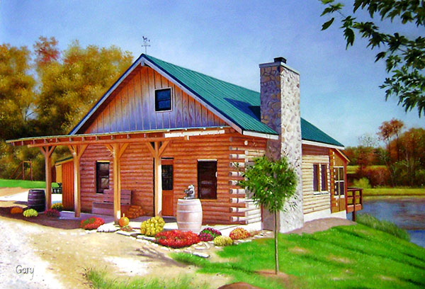 Custom oil handmade painting wooden house