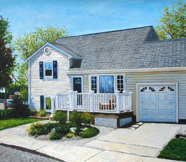Custom oil handmade painting grey house