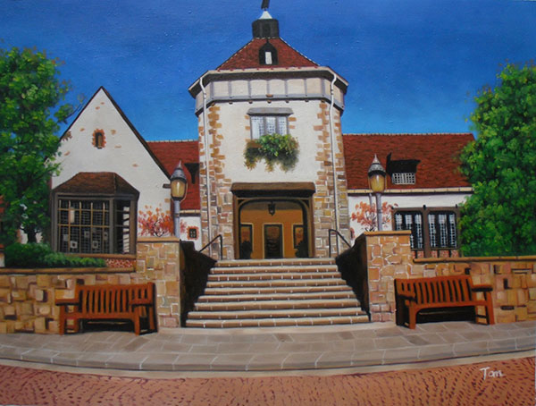 Handmade oil painting dark brown house