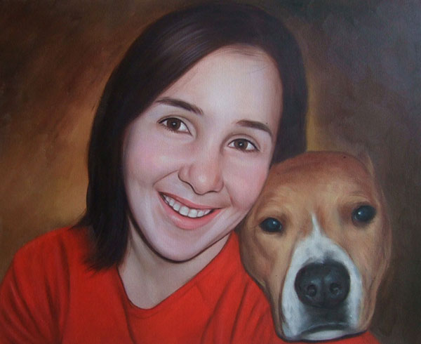 Custom oil painting of a lady an her dog