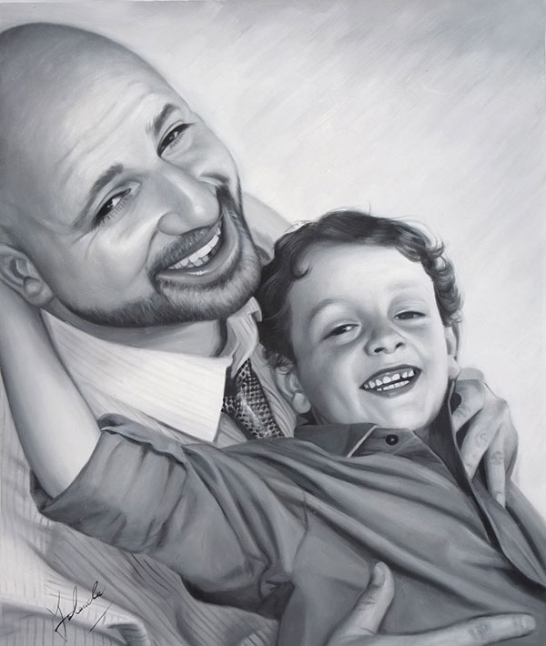 family oil portrait - father and child