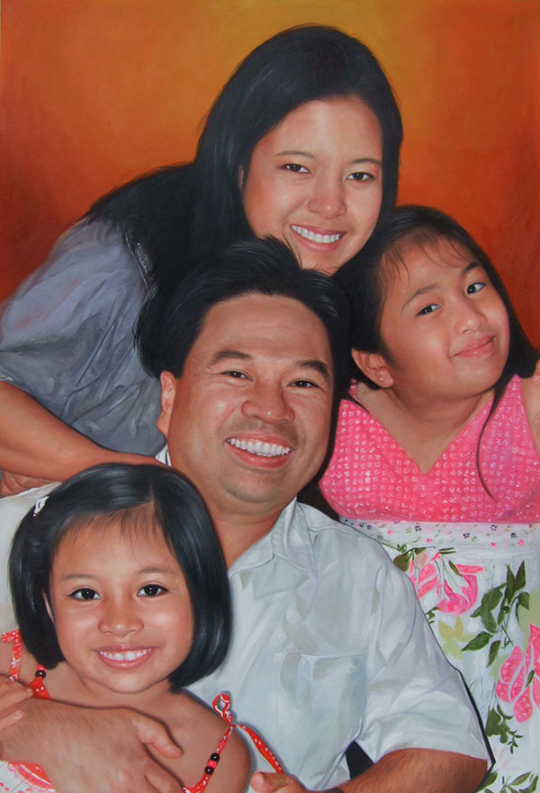 a custom oil paintng of asian family