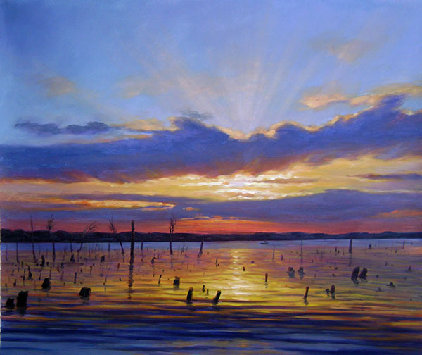 oil portrait of a beautiful sunset