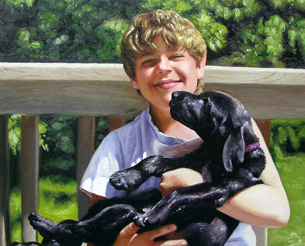 painting of dog and boy