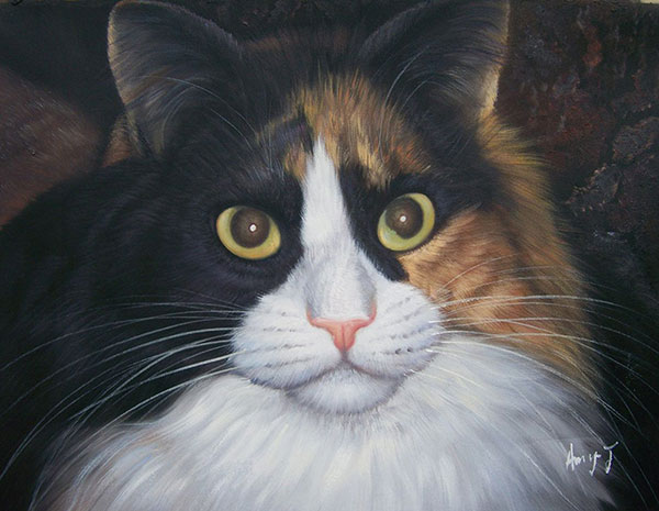 close-up painting of cat from photo