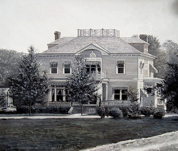black and whtie Handmade oil painting of a house
