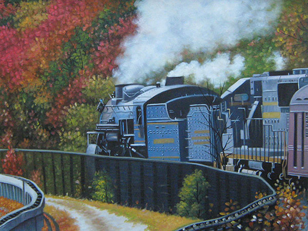customized painting of a train in oil