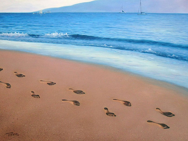 handmade painting of a beach