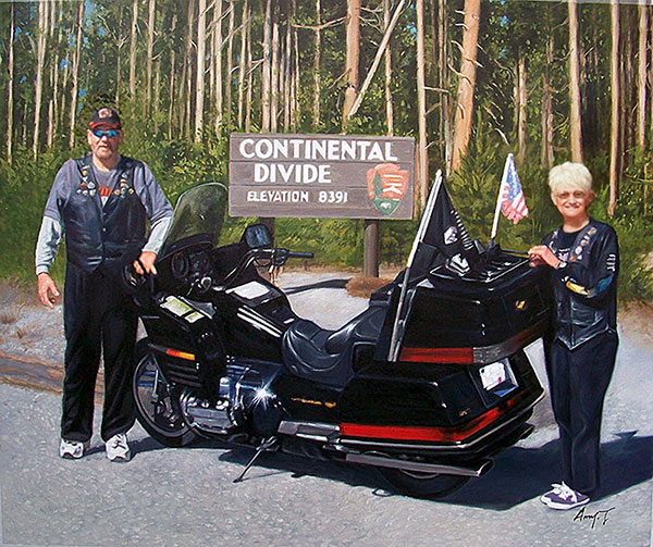 Custom oil handmade painting of an american bike