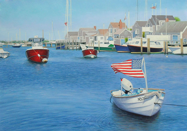 Custom oil handmade painting of a guy in a boat