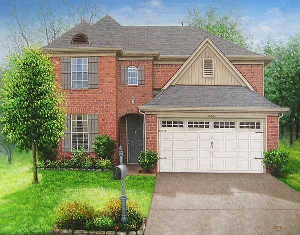 Custom oil handmade painting of a red brick house