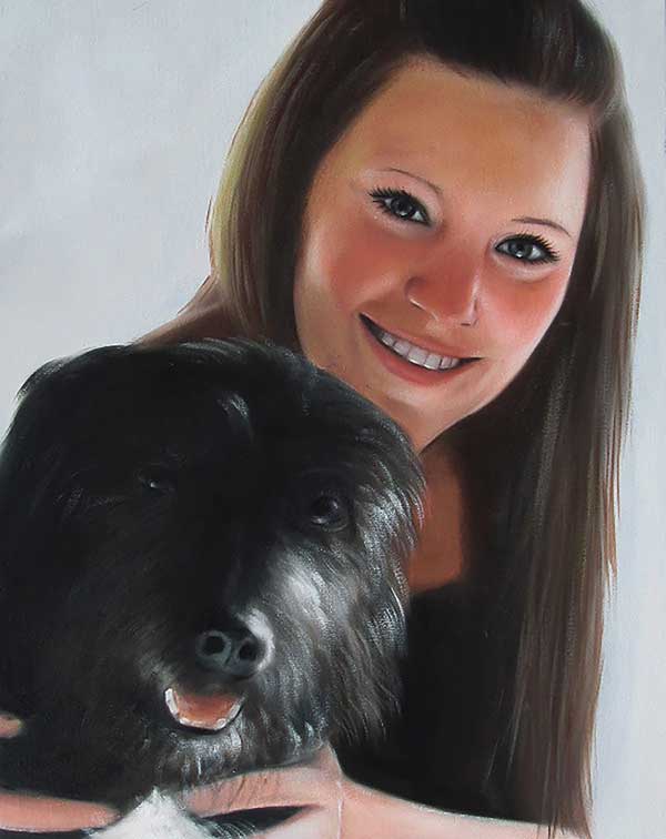 oil painting of a dog and a woman