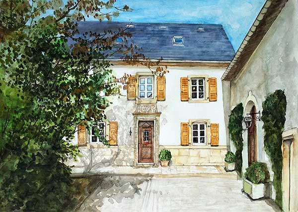 Unser Haus als Aquarellgemälde