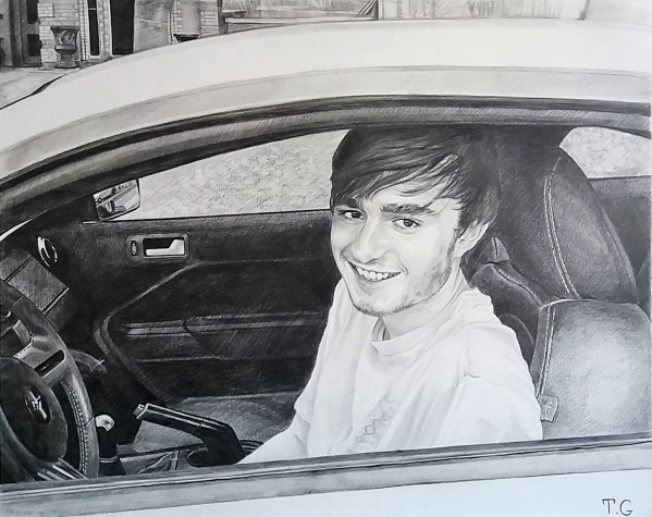 Beautiful black pencil drawing of an adult