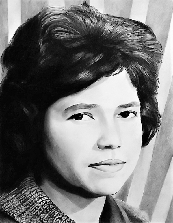 Charcoal close-up portrait of a woman
