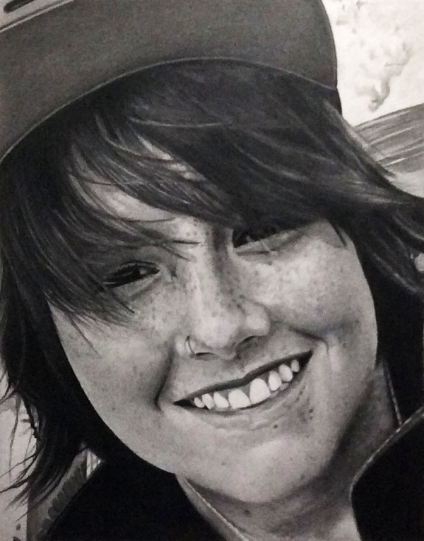 Beautiful close up black pencil portrait