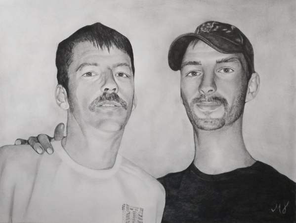 Personalized black pencil artwork of two adults